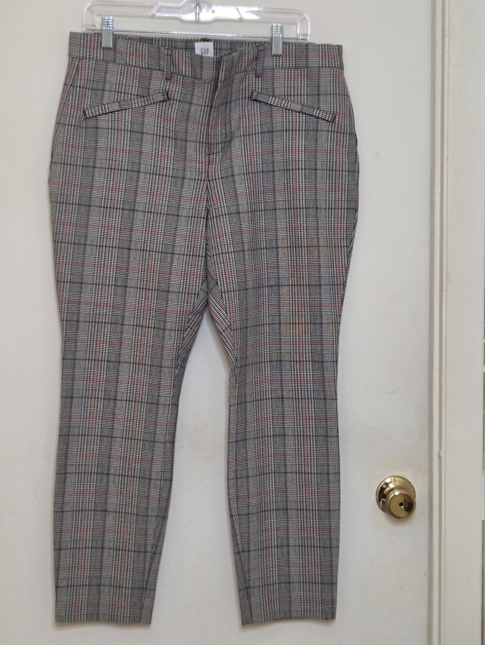 Womens Gap Dress Pants Plaid Houndstooth Size 14 Skinny Ankle Black Red White